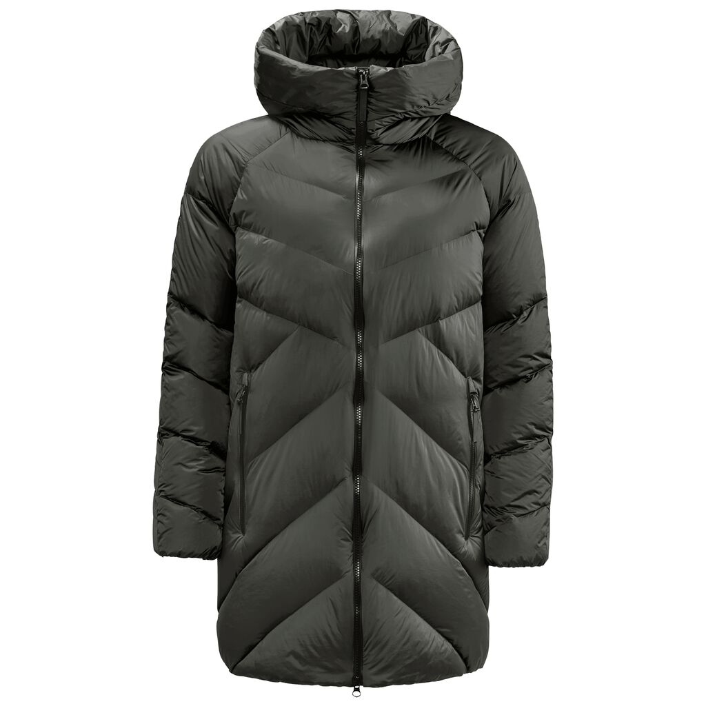 Jack Wolfskin UPPER EAST LONG Női Pehelykabát Zöld - JDPZFN-768